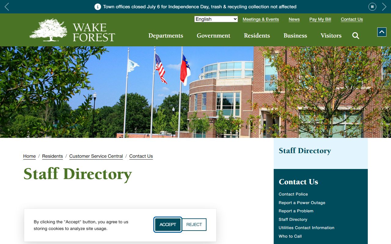 Wake Forest phone directory staff directory landing page