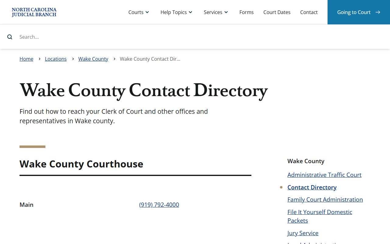 Wake Forest phone directory Wake County court contact directory
