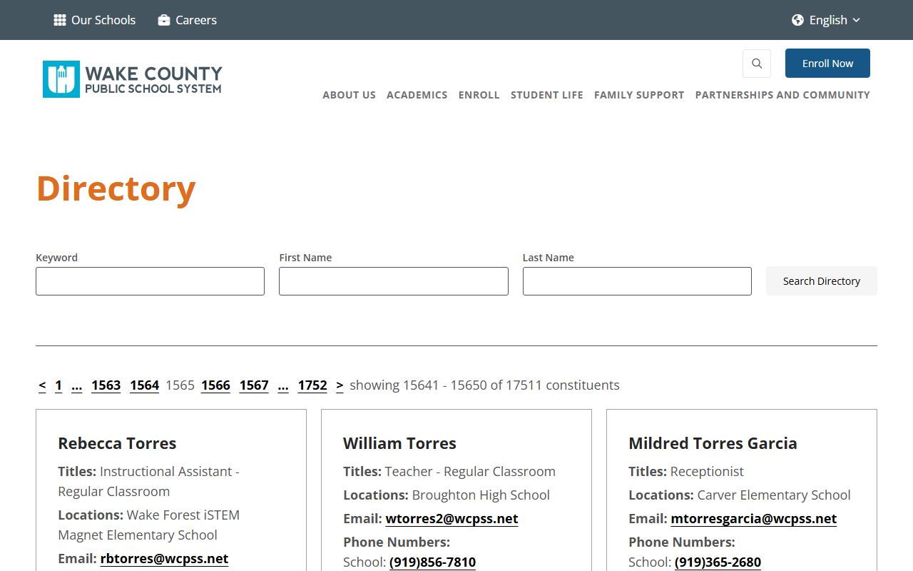Wake Forest phone directory WCPSS staff directory search