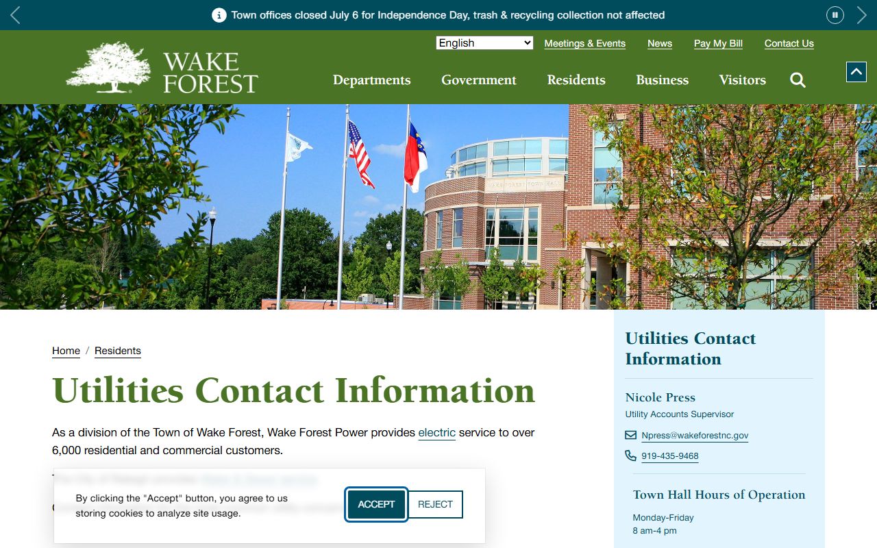 Wake Forest phone directory utility contact index