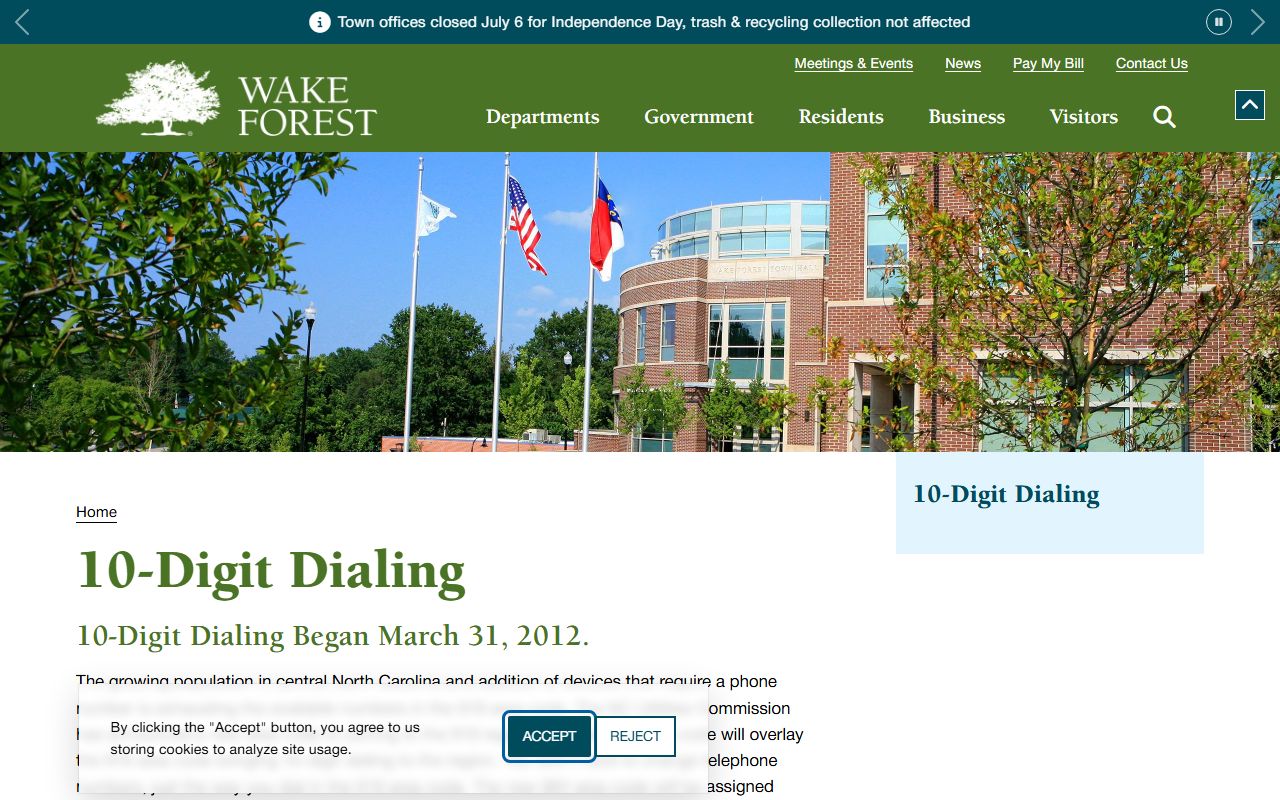 Wake Forest phone area codes 10-digit dialing guidance