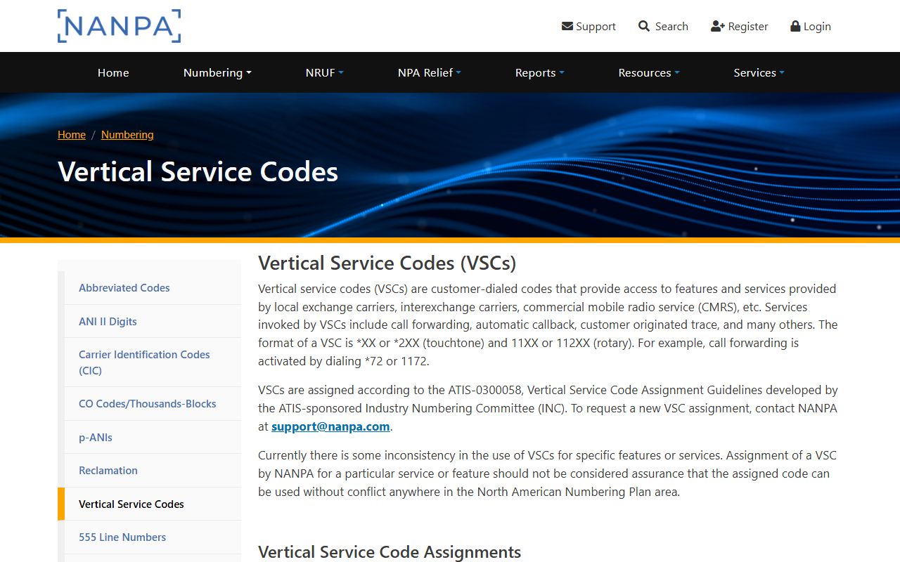 Wake Forest phone codes NANPA vertical service code reference