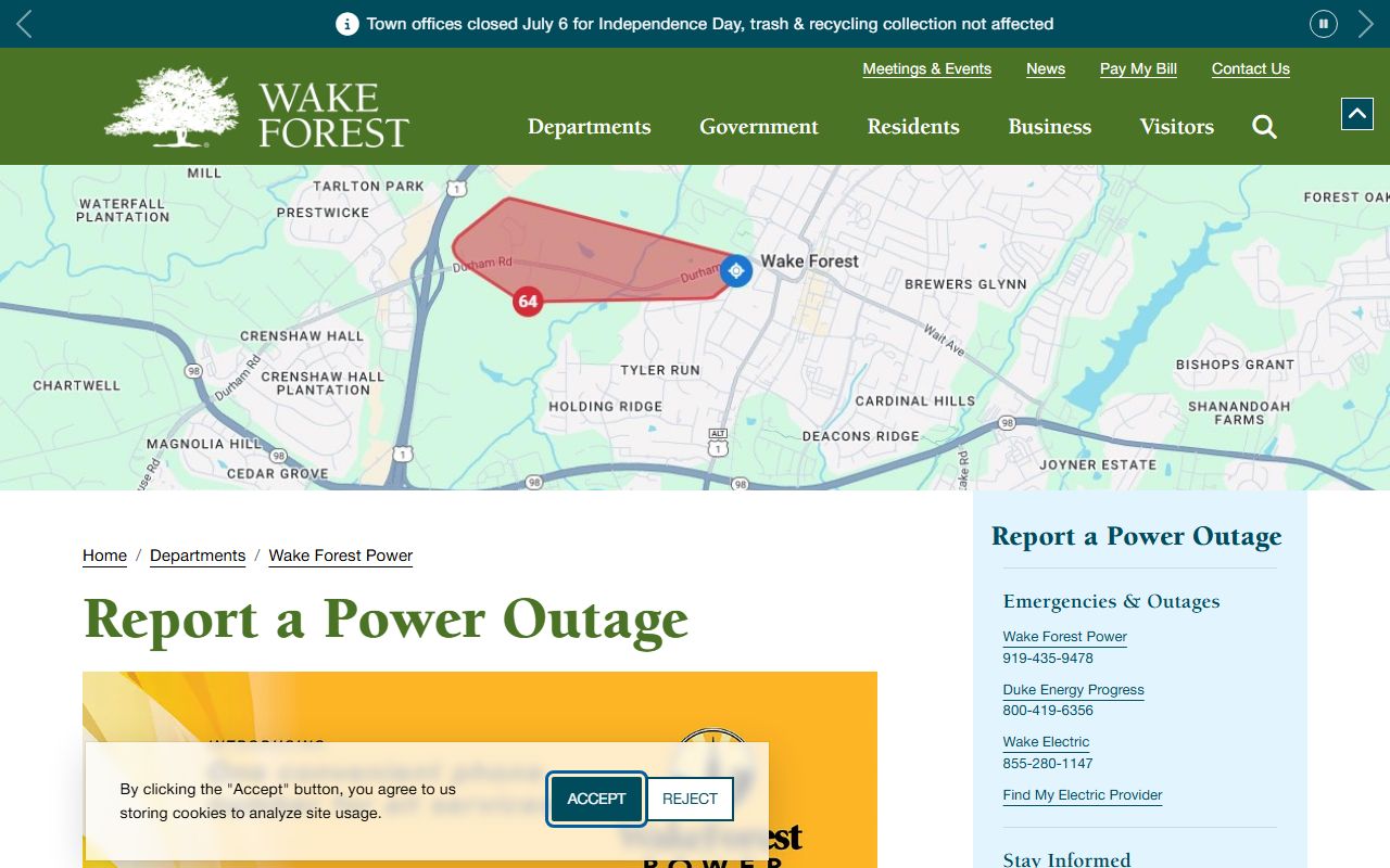 Wake Forest phone numbers Wake Forest Power outage phone IVR